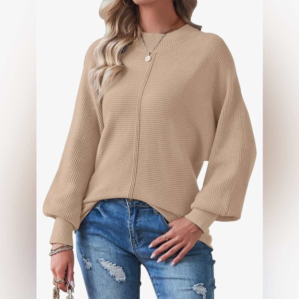Tecrew Bat Wing Long Sleeve Crew Neck Sweater in Khaki Size L NWOT